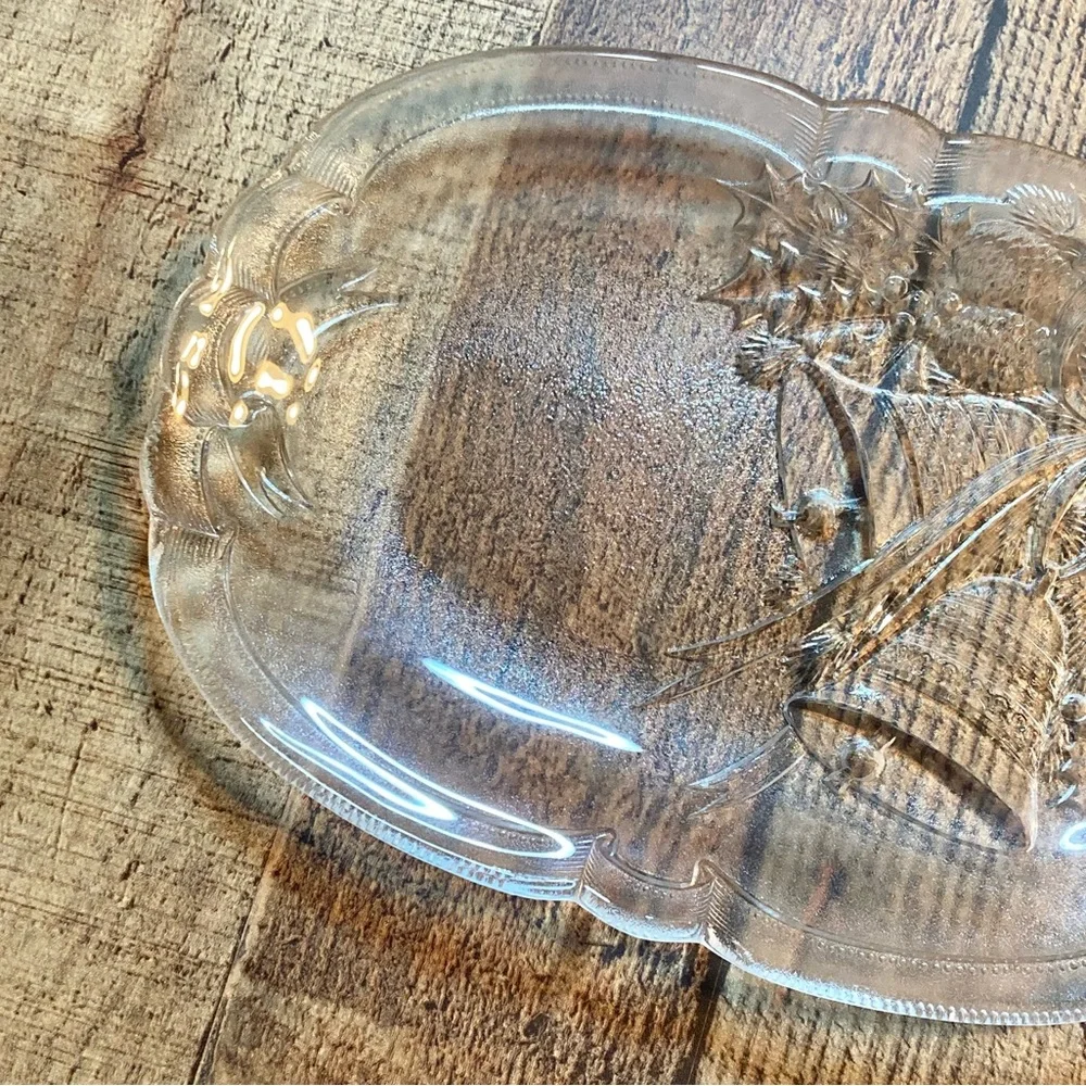 MIKASA Crystal Holiday Bells Oblong Plate 10 1/4” Japan EUC Christmas‎ Dish